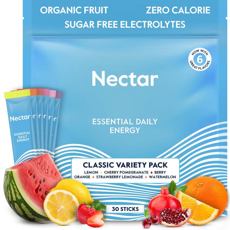Nectar Energy Booster Organic Caffeine B12 Electrolytes Sugar Free Zero Calorie Healthy Coffee Energy Drink Soda Alternative Hydration Energy Supplement Variety 30 Powder Packets